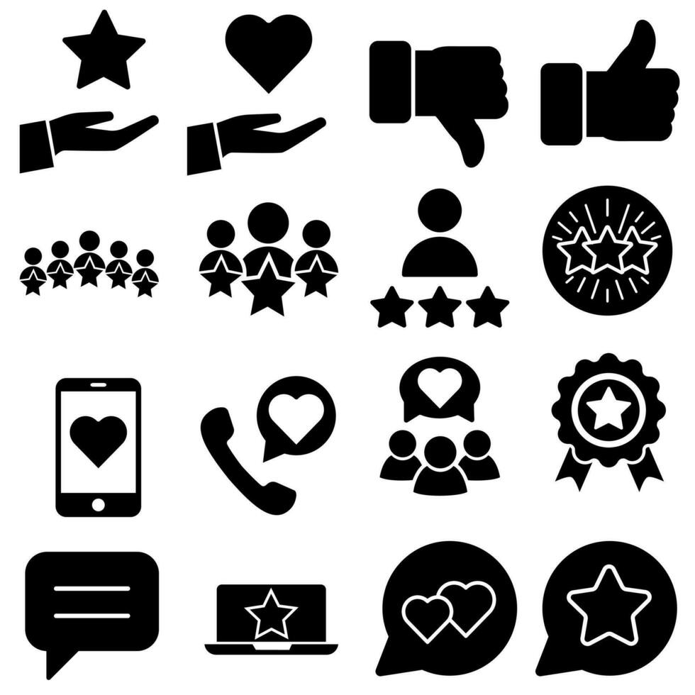 terugkoppeling vector icoon set. getuigenis illustratie teken verzameling. beoordeling symbool. ervaring logo.