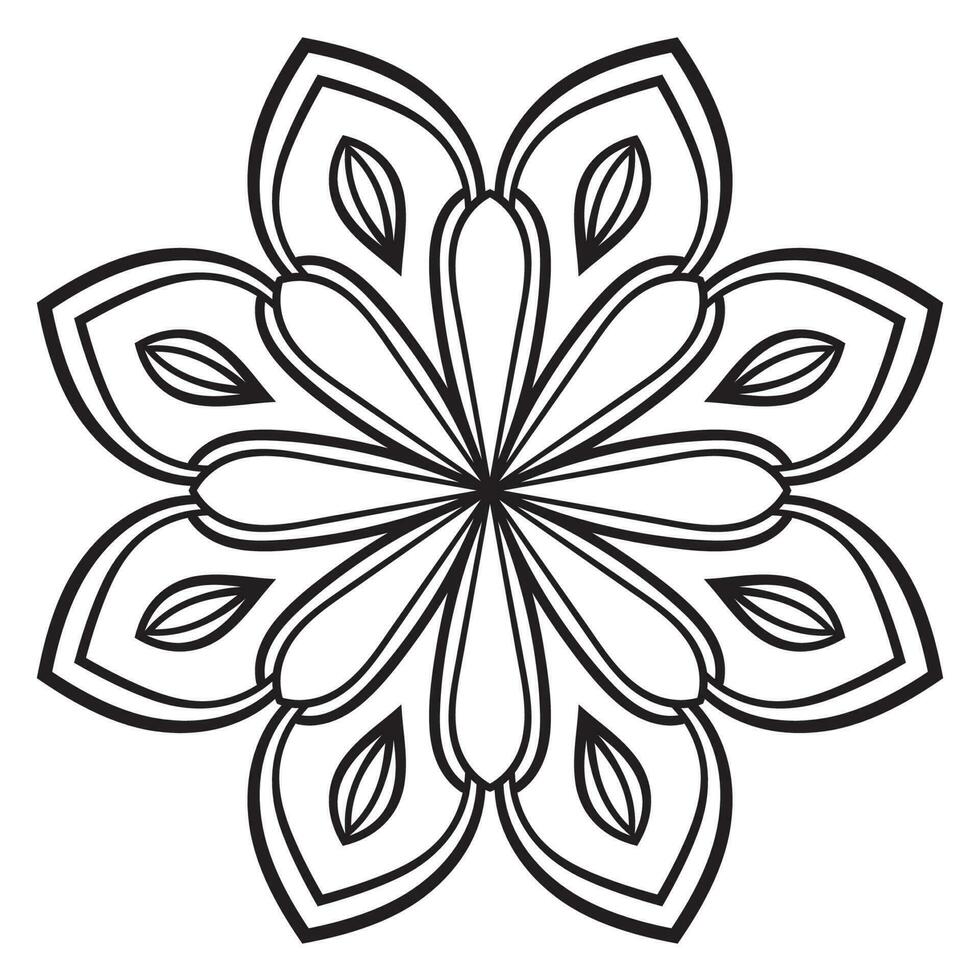 zwarte omtrek bloem mandala. doodle ronde decoratief element voor het kleuren van boek geïsoleerd op een witte achtergrond. bloemen geometrische cirkel. vector