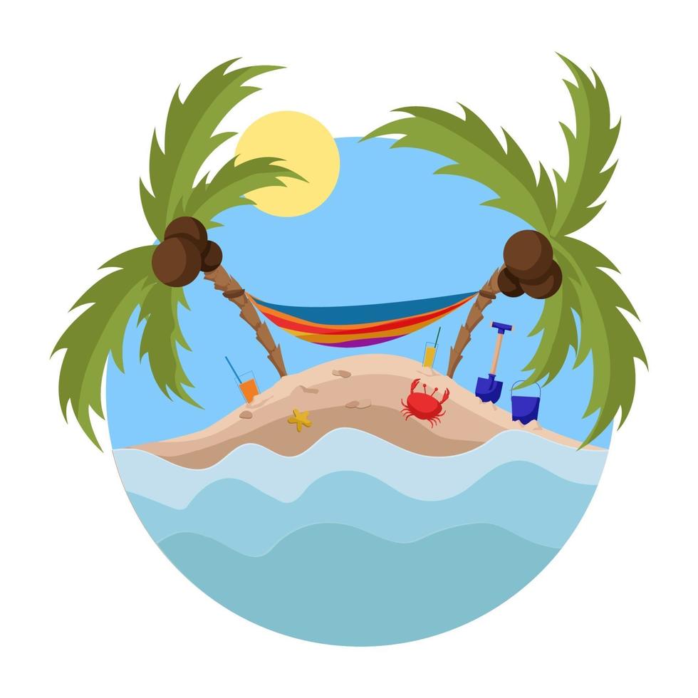 hangmat en palmen op eiland. zomertijd op het eiland. vector