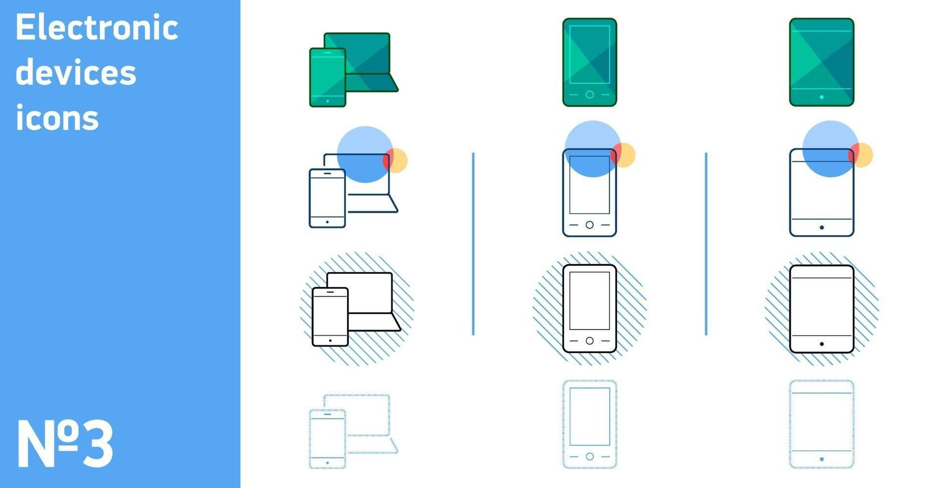 dit is een set pictogrammen voor uw smartphone en tablet en laptop in verschillende stijlen vector