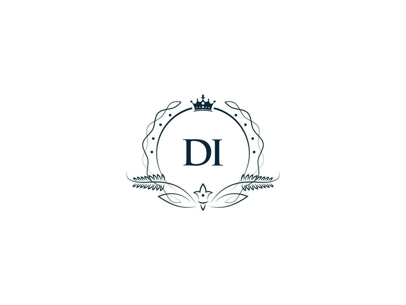 eerste di vrouwelijk logo, creatief luxe kroon di ID kaart brief logo icoon vector