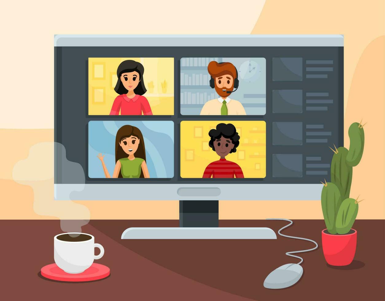 video conferentie, bedrijf, communicatie, freelance concept vector