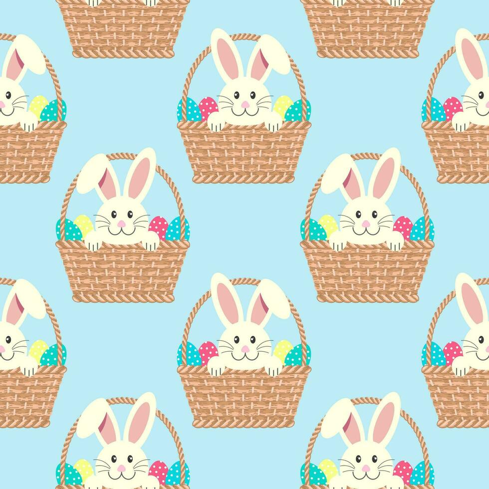 naadloos patroon, schattig Pasen konijntjes in manden met eieren. kinderen afdrukken, achtergrond, textiel, vector