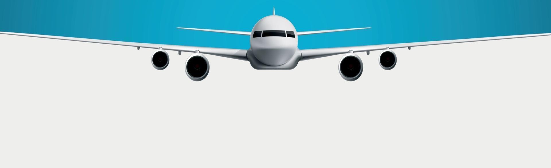 realistisch model van een burgerluchtvaartuig op een witte en blauwe achtergrond - vector