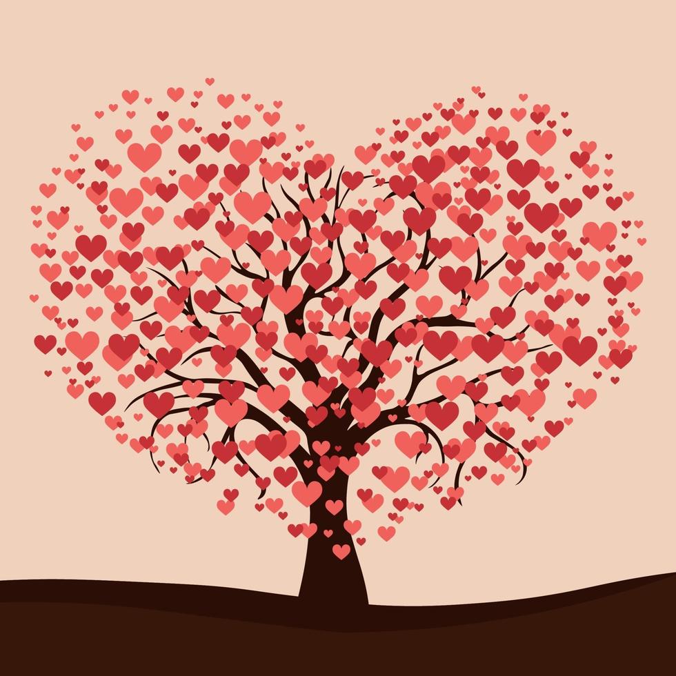 realistische boom bloeit met rode harten - vector