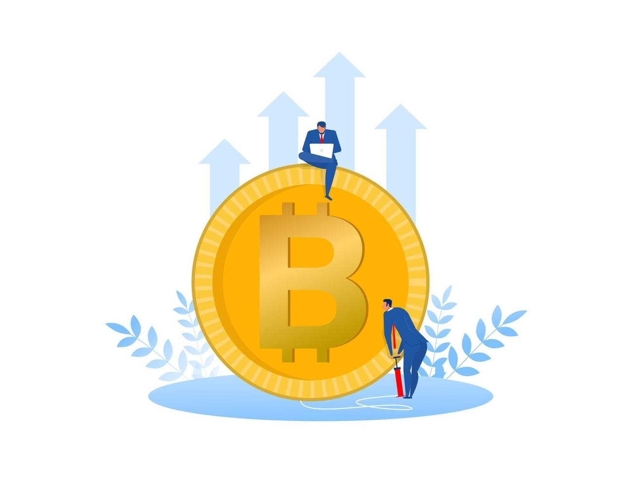 zakenman pompt bitcoins groei cryptocurrency concept vector illustrator.