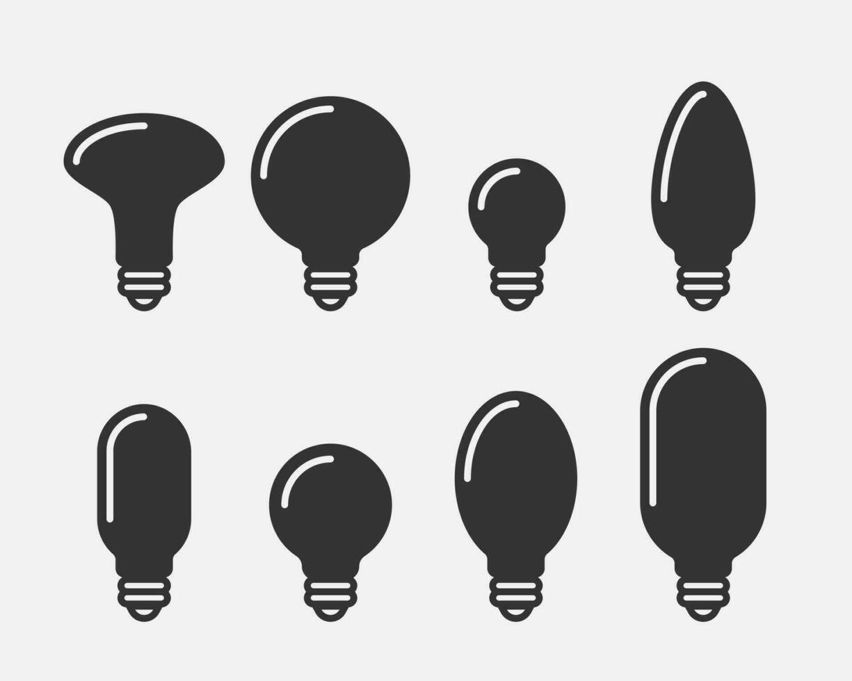 licht lamp icoon vector. gloeilamp idee logo concept. reeks lampen elektriciteit pictogrammen web ontwerp element. LED lichten geïsoleerd silhouet. vector