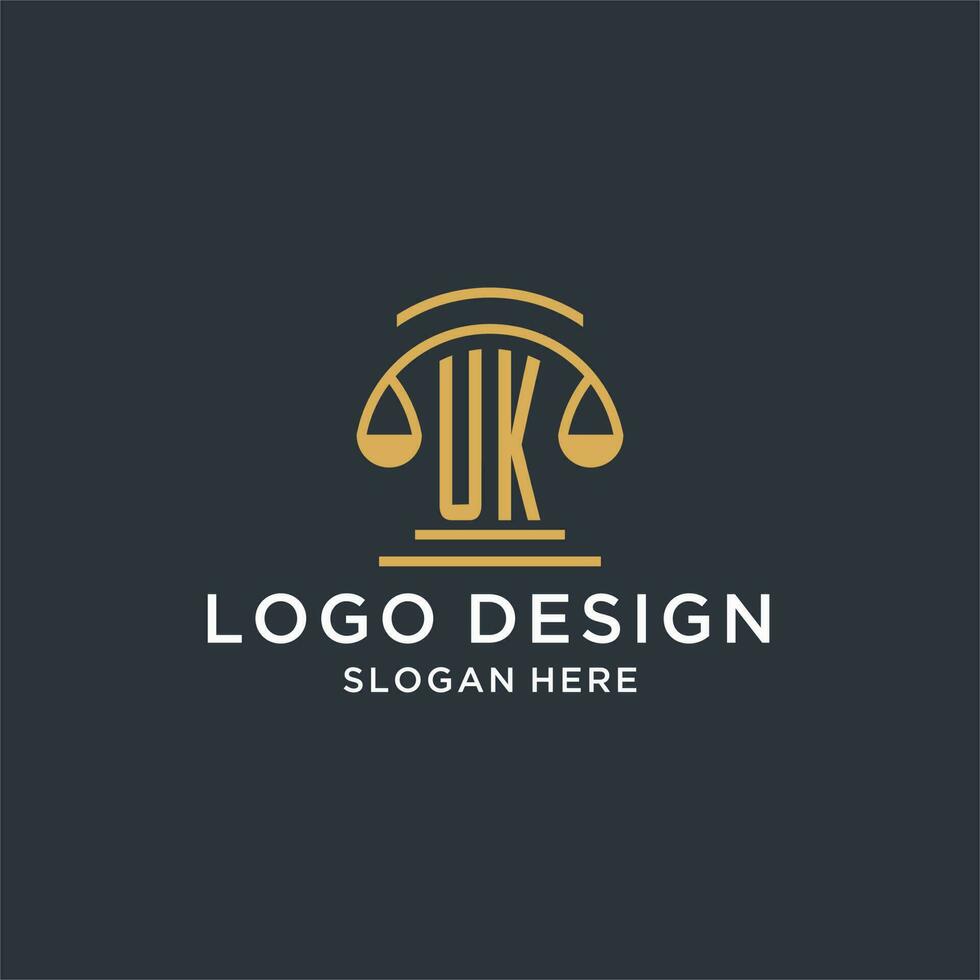 uk eerste met schaal van gerechtigheid logo ontwerp sjabloon, luxe wet en advocaat logo ontwerp ideeën vector