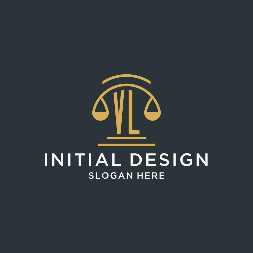 vl eerste met schaal van gerechtigheid logo ontwerp sjabloon, luxe wet en advocaat logo ontwerp ideeën vector