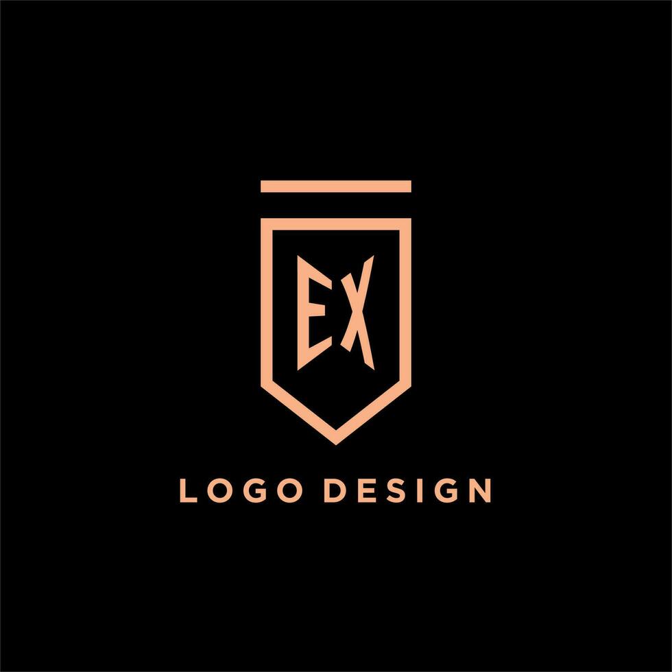 ex monogram eerste met schild logo ontwerp icoon vector