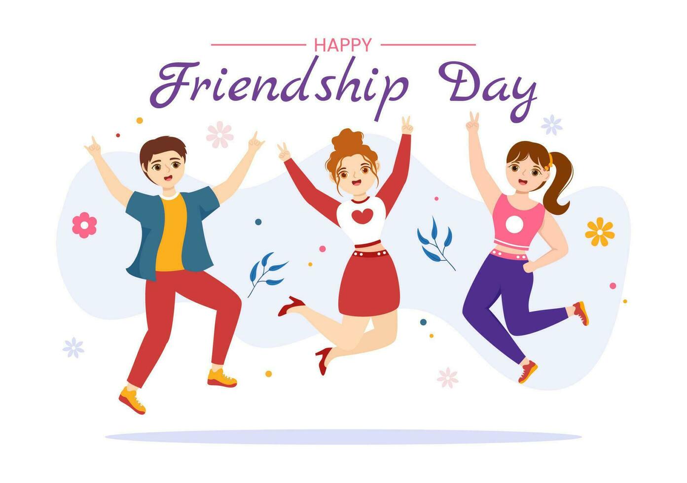 gelukkig vriendschap dag vector illustratie met jong jongens en meisjes saamhorigheid in vlak tekenfilm hand- getrokken landen bladzijde achtergrond Sjablonen