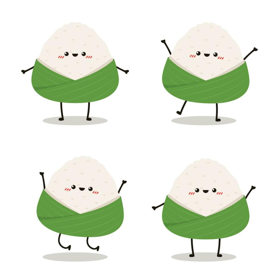 schattig onigiri Japans voedsel tekenfilm karakter vector illustratie. onigiri Japans mascotte.