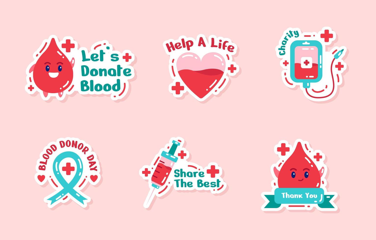 schattige wereld bloeddonordag stickerset vector