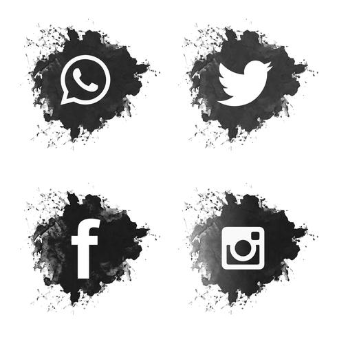 Social media zwarte grunge pictogrammen instellen vector