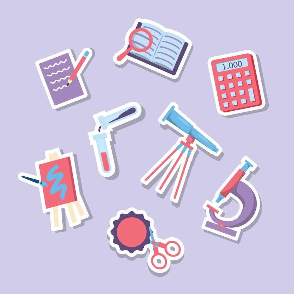 stickerset voor schoolactiviteiten vector