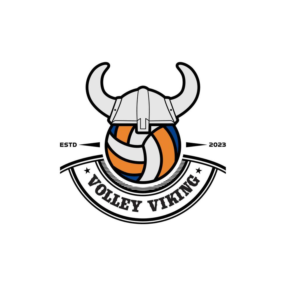 volleybal en viking helm voor volly team logo of volleybal toernooi vector ontwerp