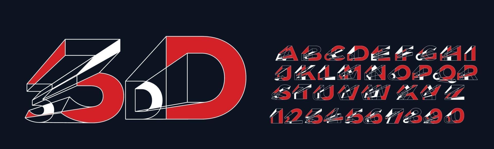 3D geometrische alfabet lettertype. letters, cijfers en symbolen. vector