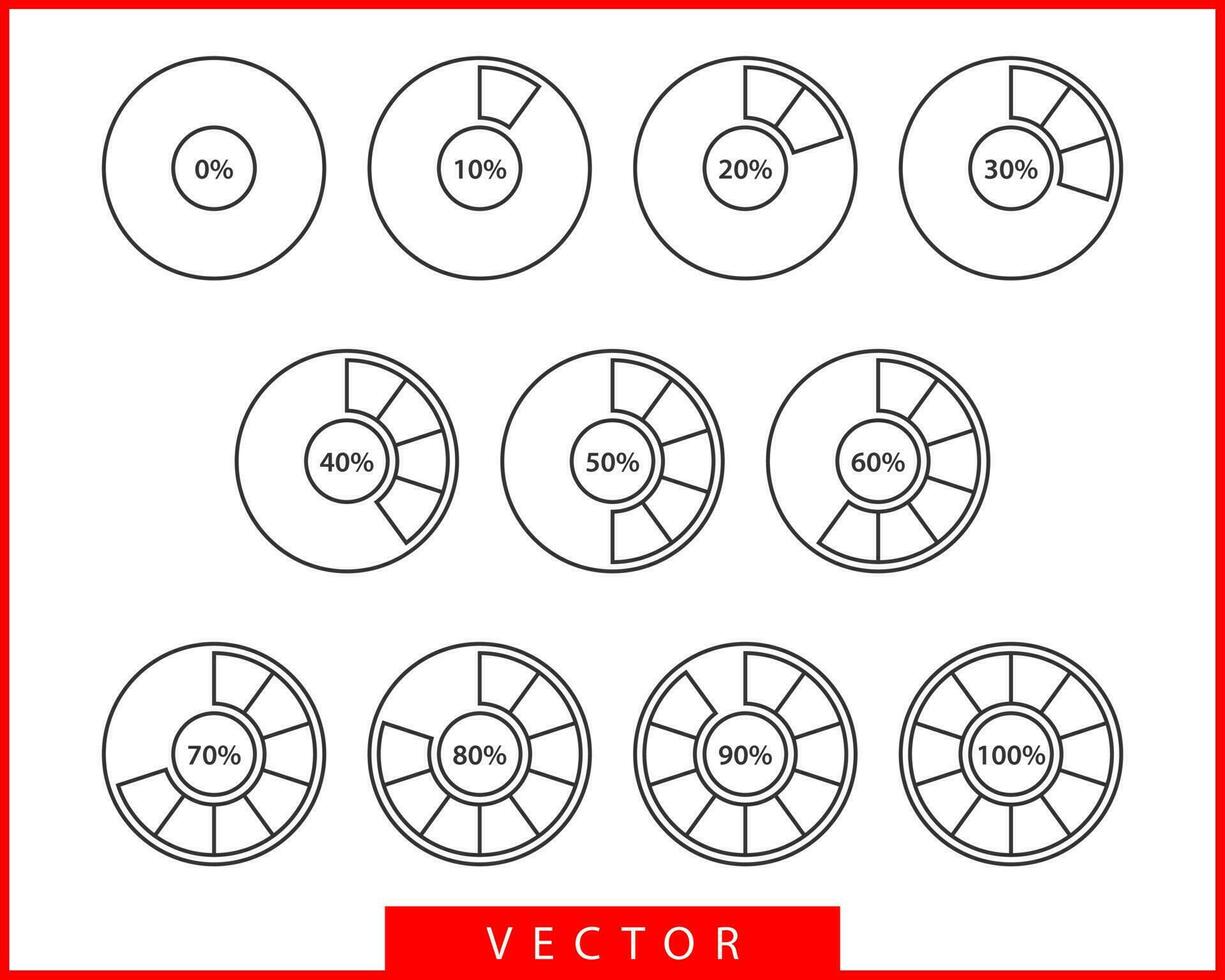 reeks taart tabel pictogrammen. cirkel diagram vector. verzameling grafieken grafieken logo sjabloon. vlak ontwerp. vector