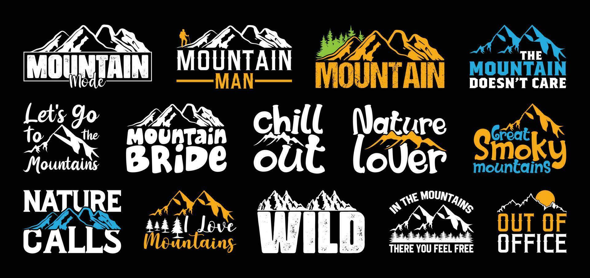 berg t overhemd ontwerp bundel, citaten over reizend, avontuur t shirt, hiking, camping typografie t overhemd ontwerp verzameling vector