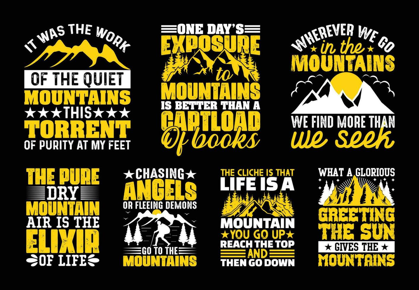 berg t overhemd ontwerp bundel, citaten over reizend, avontuur t shirt, hiking, camping typografie t overhemd ontwerp verzameling vector