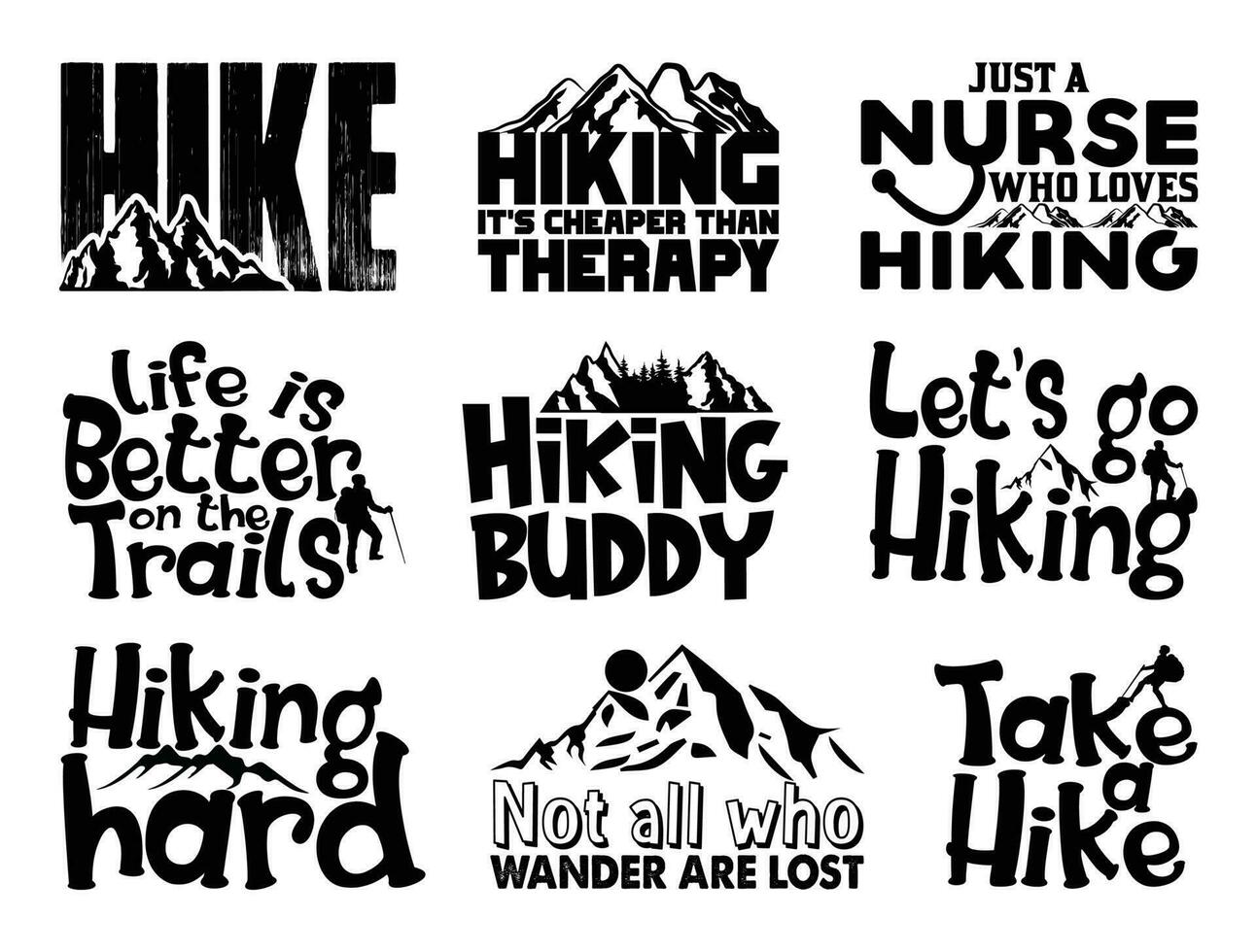 wandelen t overhemd ontwerp bundel, citaten over hiking, wandelen t shirt, hiking, camping, avontuur, buitenshuis typografie t overhemd ontwerp verzameling vector