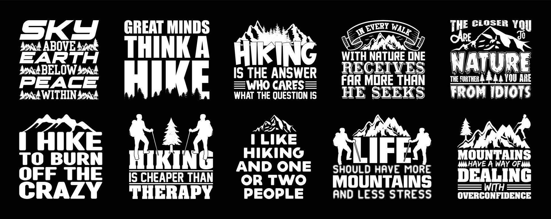 wandelen t overhemd ontwerp bundel, citaten over hiking, wandelen t shirt, hiking, camping, avontuur, buitenshuis typografie t overhemd ontwerp verzameling vector