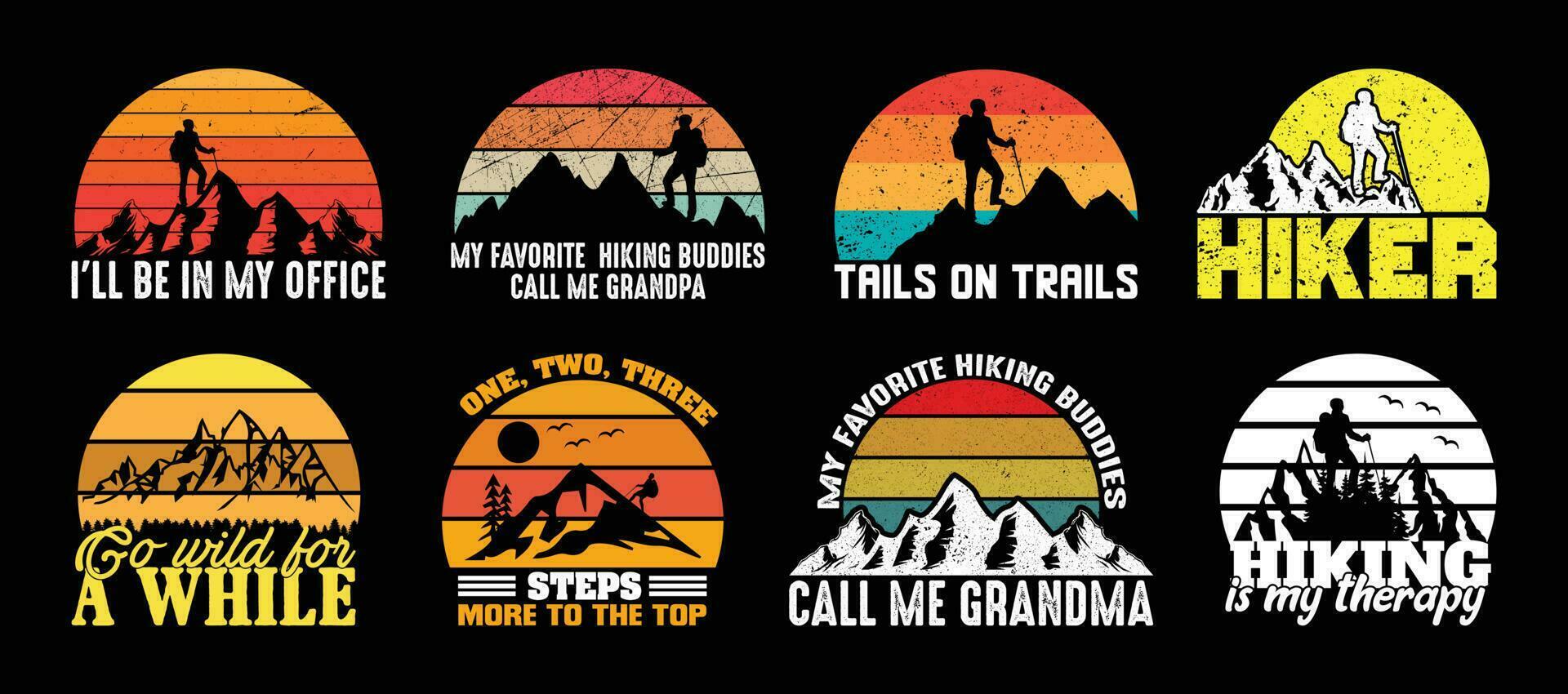 wandelen t overhemd ontwerp bundel, citaten over hiking, wijnoogst wandelen t shirt, hiking, camping, avontuur, buitenshuis typografie t overhemd ontwerp verzameling vector