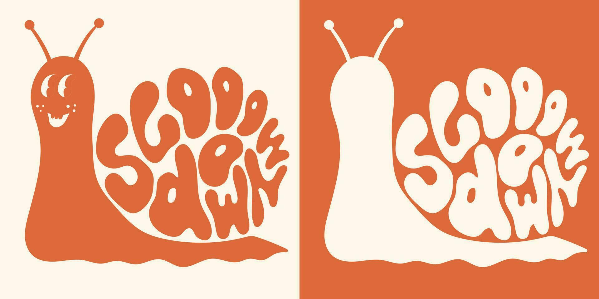 groovy hippie psychedelisch belettering langzaam naar beneden in vorm van slak in retro kleuren in wijnoogst stijl van Jaren 60 jaren 70. modieus tekening inspiratie afdrukken voor poster, kaart, t-shirt vector