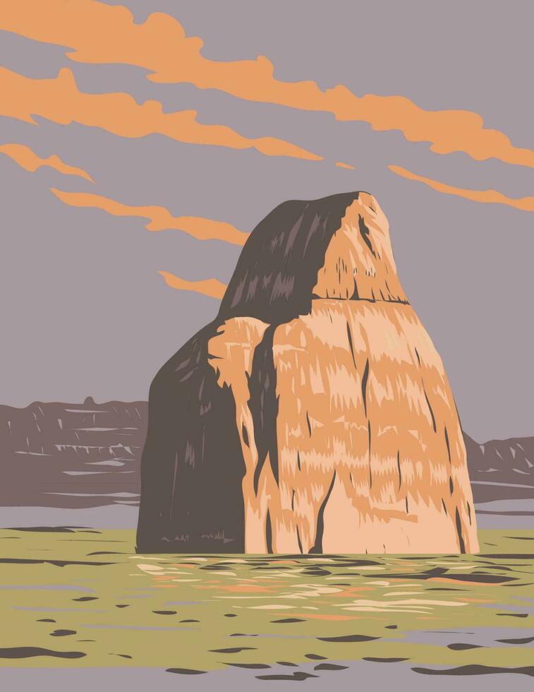 eenzaam rots Aan meer powell in Glen Ravijn nationaal recreatie Oppervlakte Utah wpa kunst deco poster vector