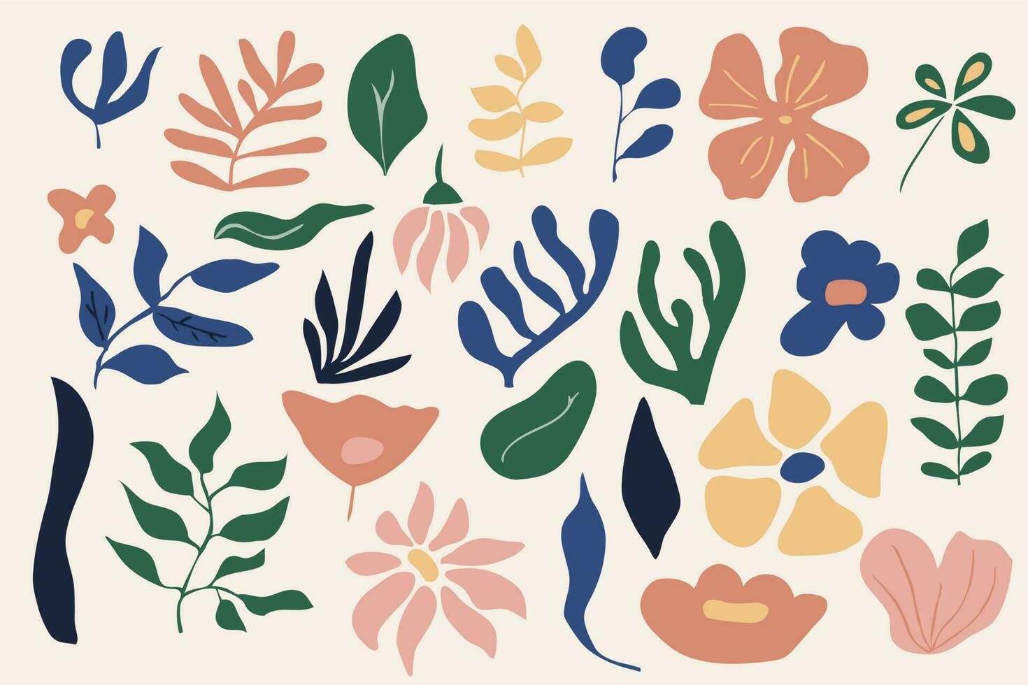 reeks van abstract biologisch vormen geïnspireerd door impressionisme. ongebruikelijk planten, cactus en bladeren in modernistisch stijl vector