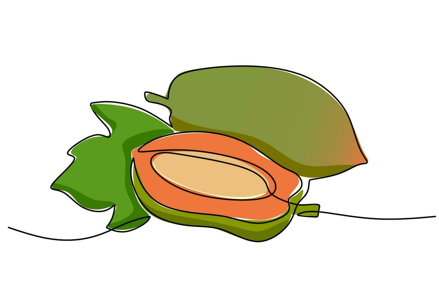 papaja doorlopend een lijn tekening, fruit vector illustratie.