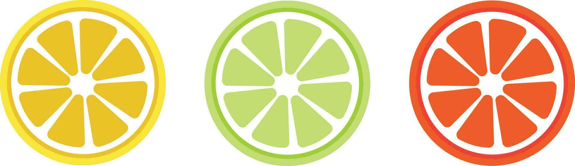 citrus schijfje set. schijfje citroen. sinaasappel schijfje. schijfje limoen. vector illustratie