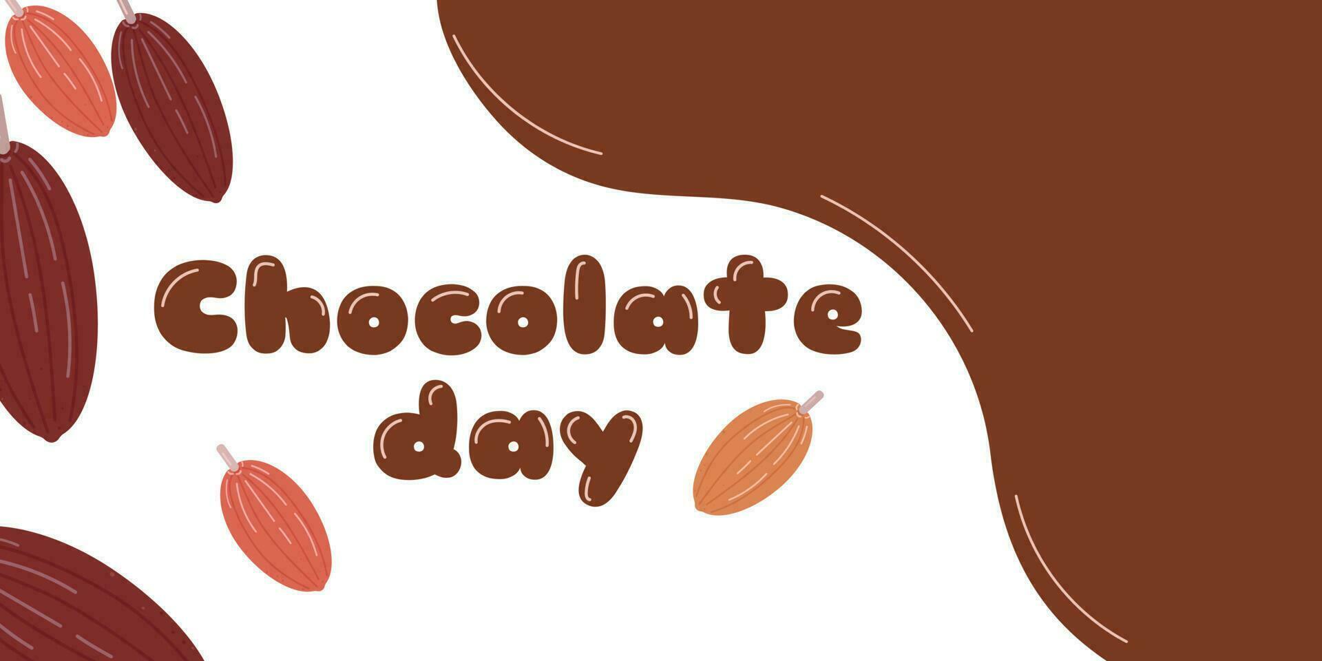 chocola dag wit achtergrond cacao bonen tekst. vector