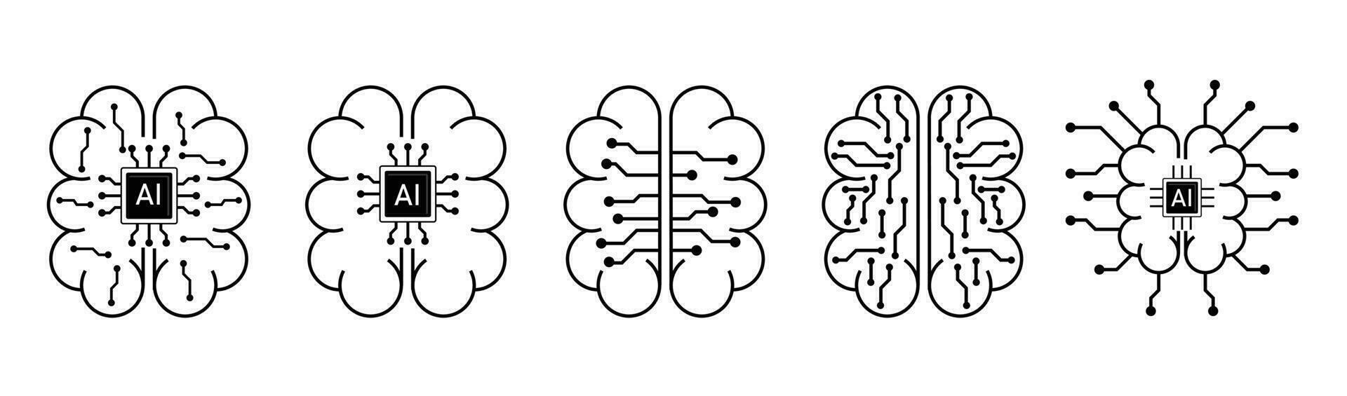 kunstmatig intelligentie- icoon logo hersenen met microchip en stroomkring bord vector