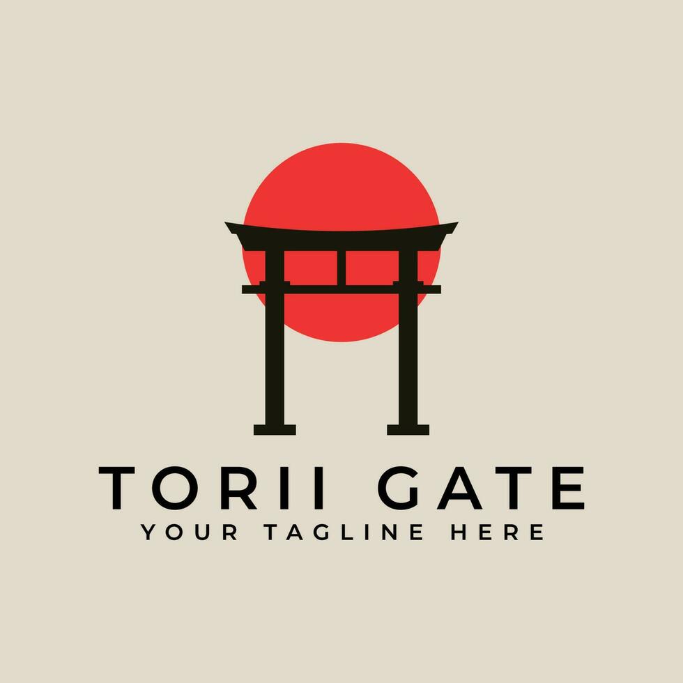 torii poort wijnoogst logo, pictogrammen en symbool vector illustratie ontwerp
