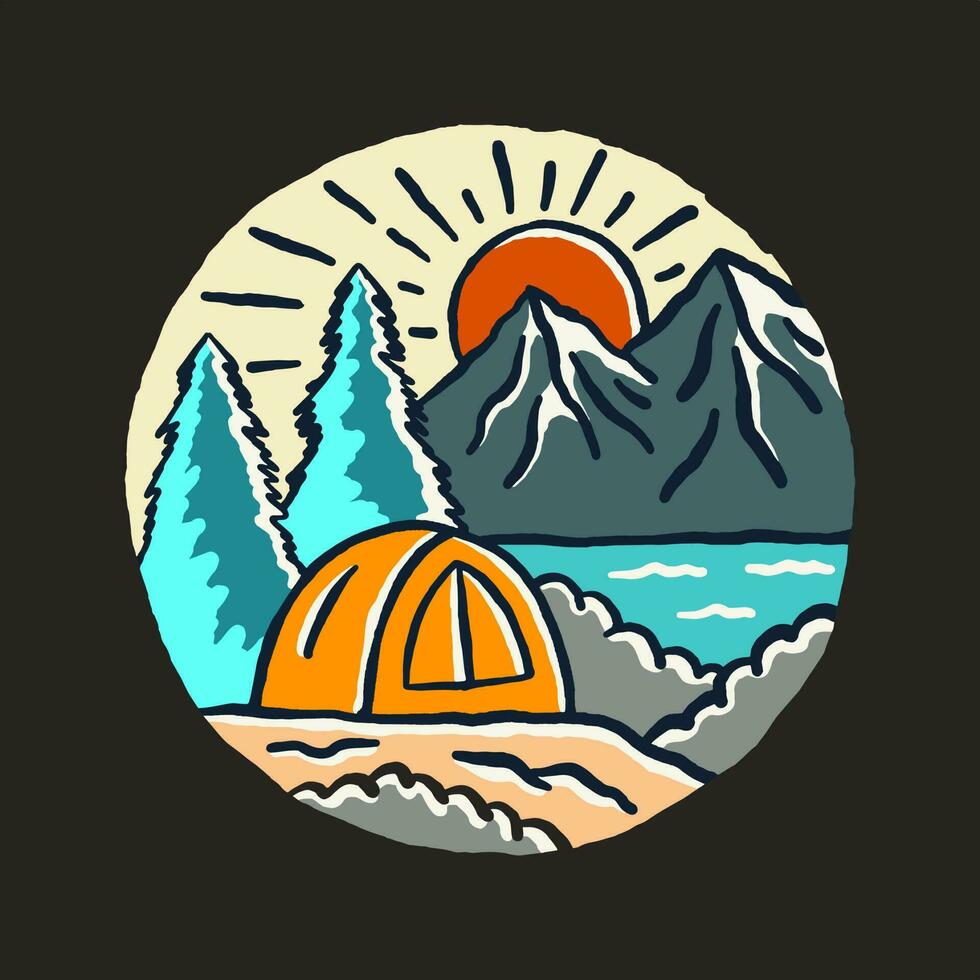 wijnoogst camping Aan de natuur insigne, sticker en t overhemd vector illustratie