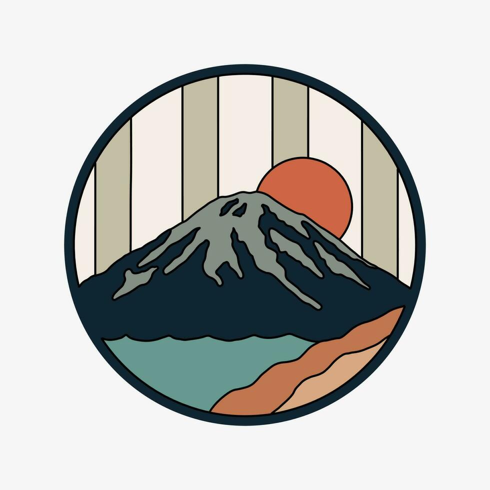 natuur berg en groot zon ontwerp voor insigne, sticker, lapje, t overhemd vector ontwerp