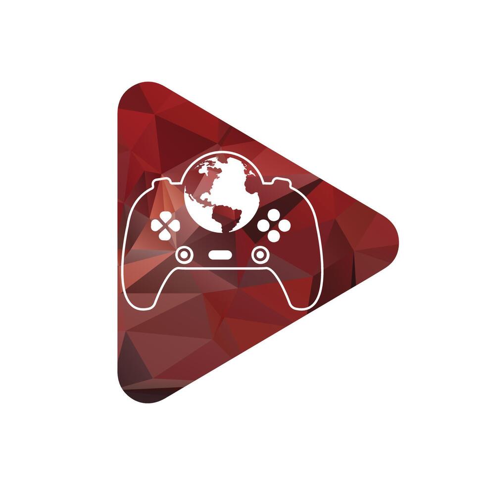 spel wereldbol logo icoon ontwerp. online gamer wereld logo. binnen Speel knop vorm vector illustratie .