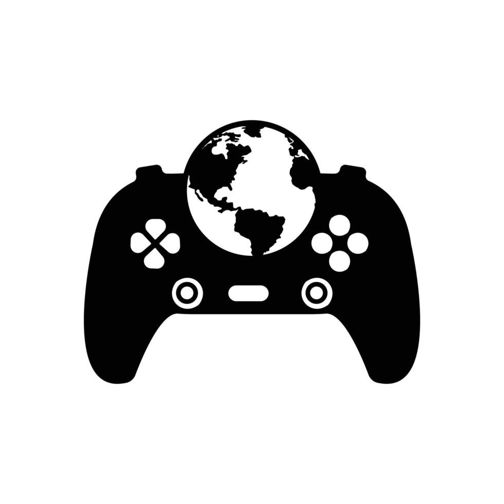 spel wereldbol logo icoon ontwerp. online gamer wereld logo. wereldbol en vreugde stok vector illustratie .