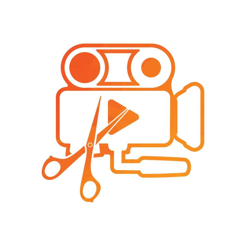 media camera en schaar en Speel knop icoon video camera vector film camera illustratie.