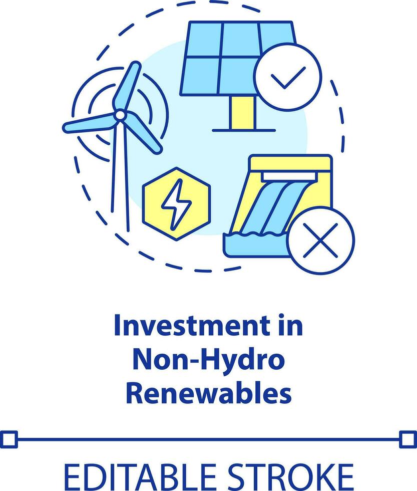 investering in niet hydro hernieuwbare energiebronnen concept icoon. netto nul praktijk abstract idee dun lijn illustratie. geïsoleerd schets tekening. bewerkbare beroerte vector