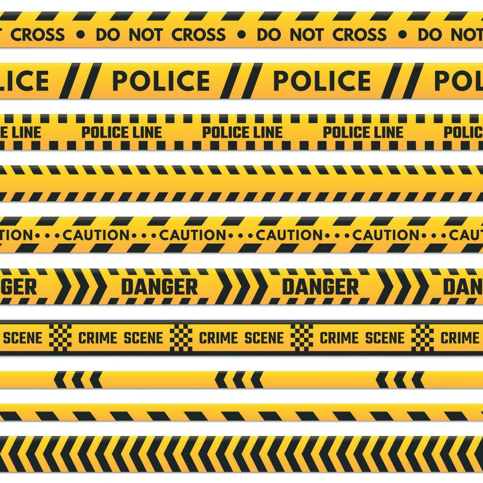Politie zwart en geel lijn Doen niet kruis. barricade grens geïsoleerd door Gevaar plakband. misdrijf tafereel barrière strepen vector reeks