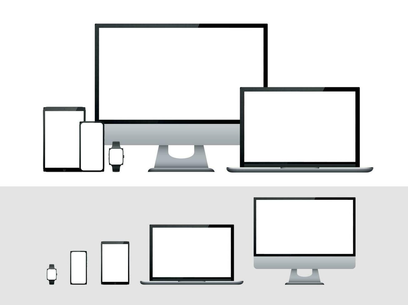 computer, laptop, tablet, smartphone en slim kijk maar apparaat met blanco wit scherm. apparaten mockup voor presentatie geïsoleerd vector reeks