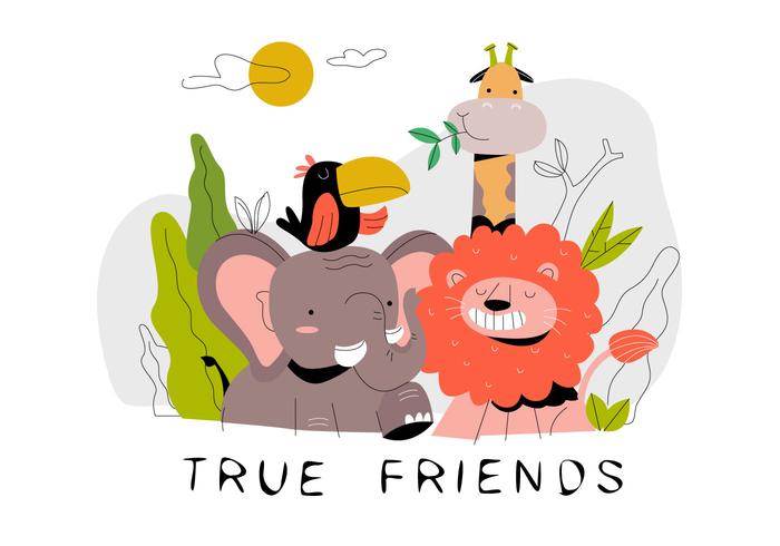 Grappige cute cartoon dierenvrienden in jungle vectorillustratie plat vector