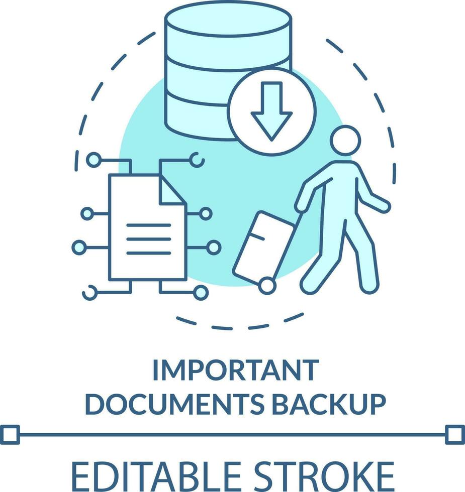 belangrijk document backup turkoois concept icoon. kopiëren persoonlijk gegevens voordat reizen abstract idee dun lijn illustratie. geïsoleerd schets tekening. bewerkbare beroerte vector