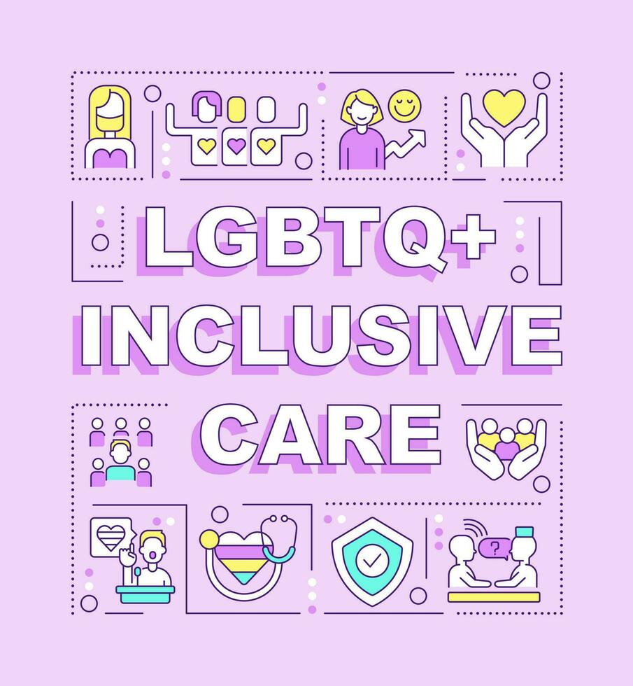 lgbtq inclusief zorg woord concepten roze spandoek. ondersteuning programma's. infographics met bewerkbare pictogrammen Aan kleur achtergrond. geïsoleerd typografie. vector illustratie met tekst