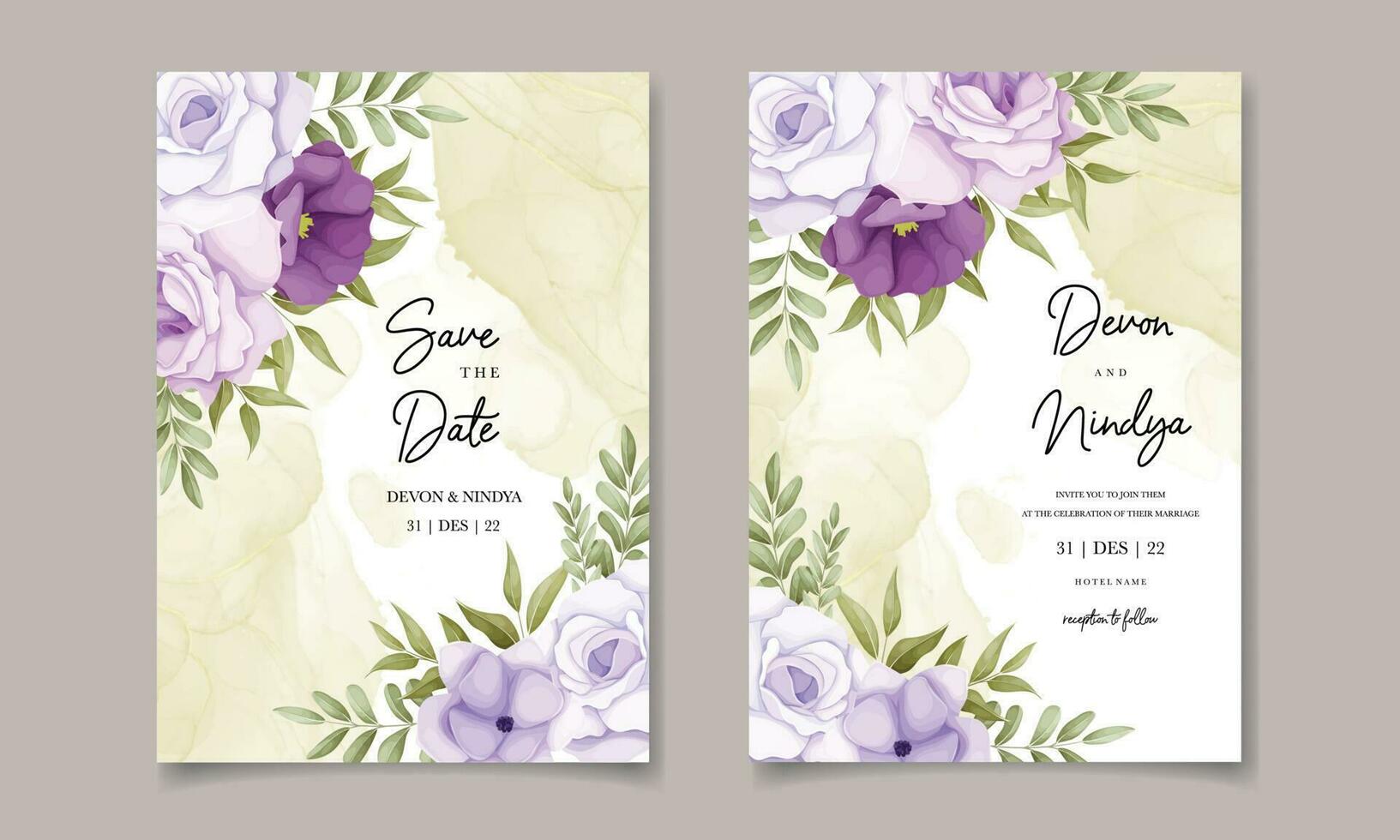 elegant bruiloft uitnodiging kaart met Purper bloemen vector