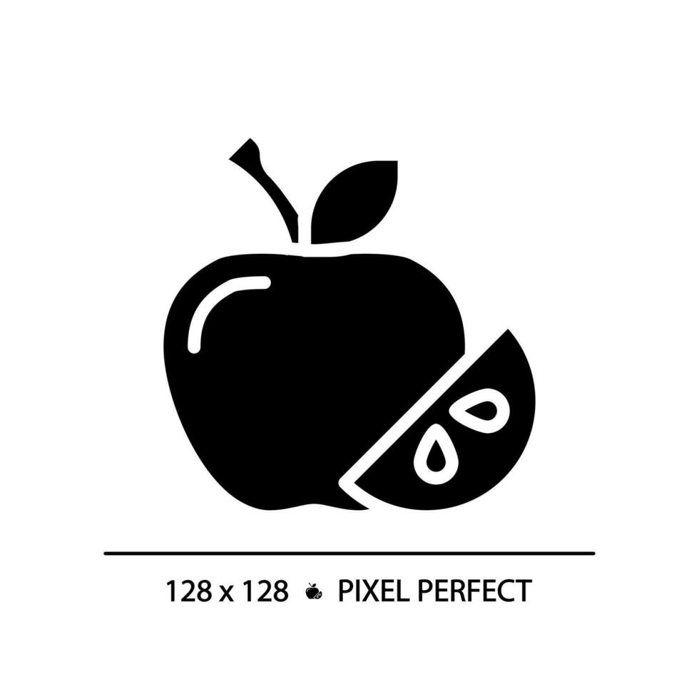 fruit pixel perfect zwart glyph icoon. rauw voedsel. gezond aan het eten. supermarkt sectie. veganistisch eetpatroon. vers produceren. silhouet symbool Aan wit ruimte. solide pictogram. vector geïsoleerd illustratie