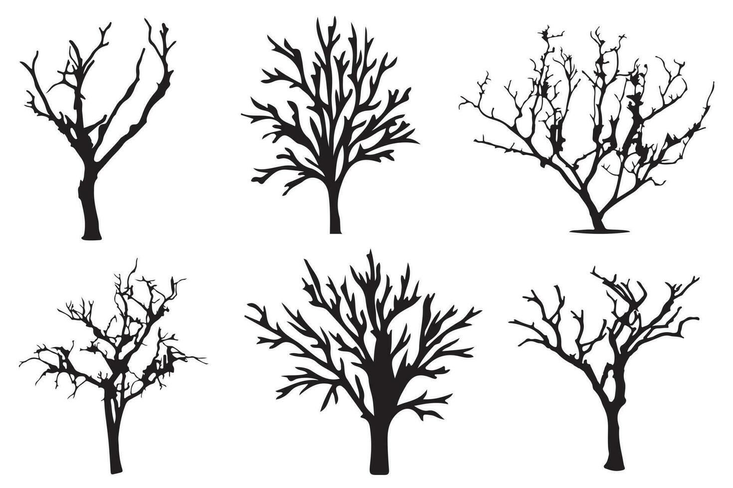 dood en droog boom silhouetten verzameling reeks illustratie vector kunst ontwerp