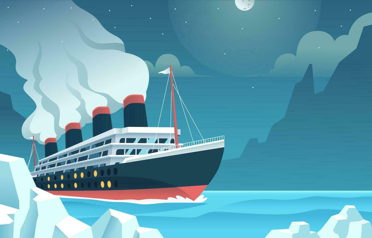 titanic schip in de midden- van oceaan achtergrond vector